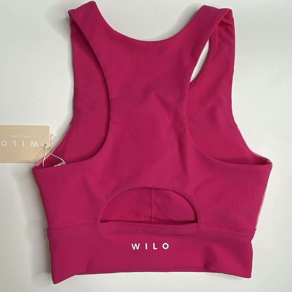 WILO Pink Ribbed Knit Color Block Racerback Keyhole Sports Bra Size Small - Picture 5 of 10